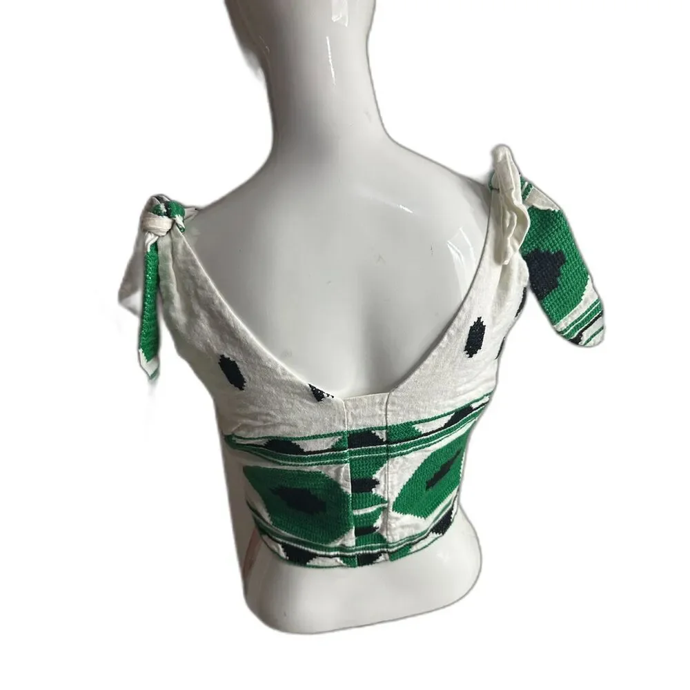 Zara Cropped Tank Top Sz 36 Geometric Tribal Hand-Woven Pattern Embroidery EUC